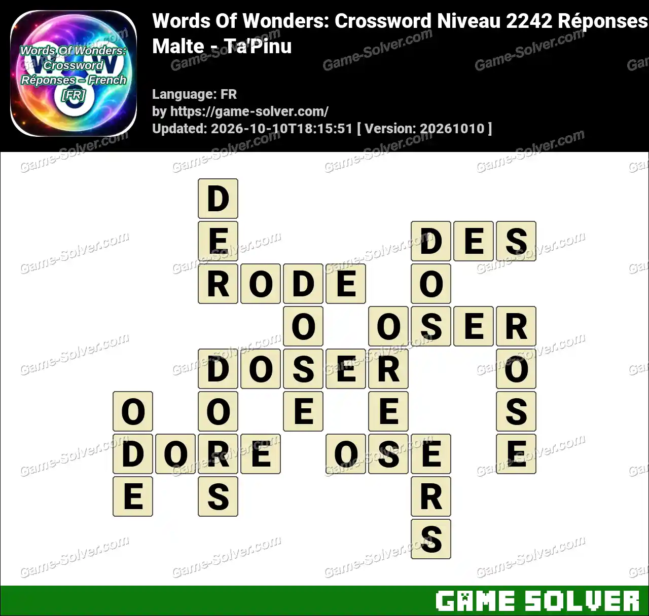 Words Of Wonders: Crossword Niveau 2242 Réponses – Malte – Ta’Pinu